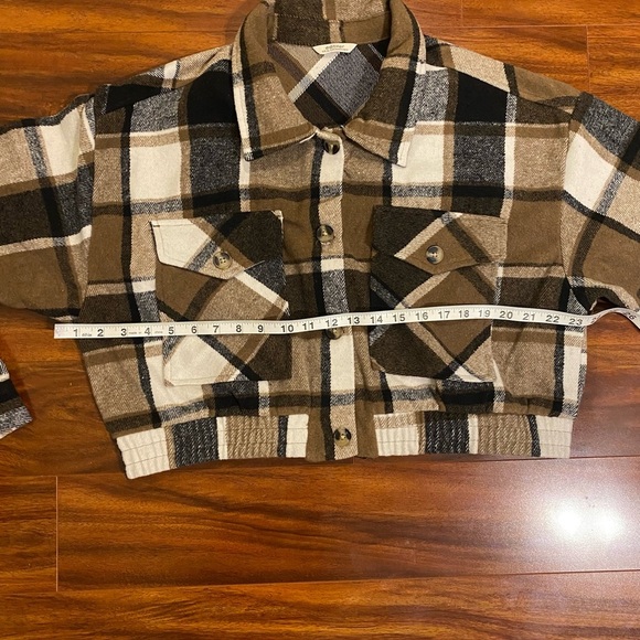 NWOT EditHer Flannel Brown Plaid Button-Up cropped Jacket XL Cotton blend New. - Picture 7 of 11